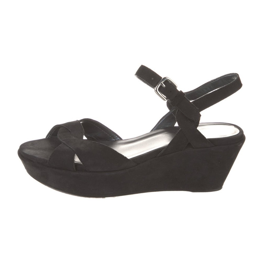 Stuart Weitzman. Suede Slingback Platform Sandals. Black. Size 6.